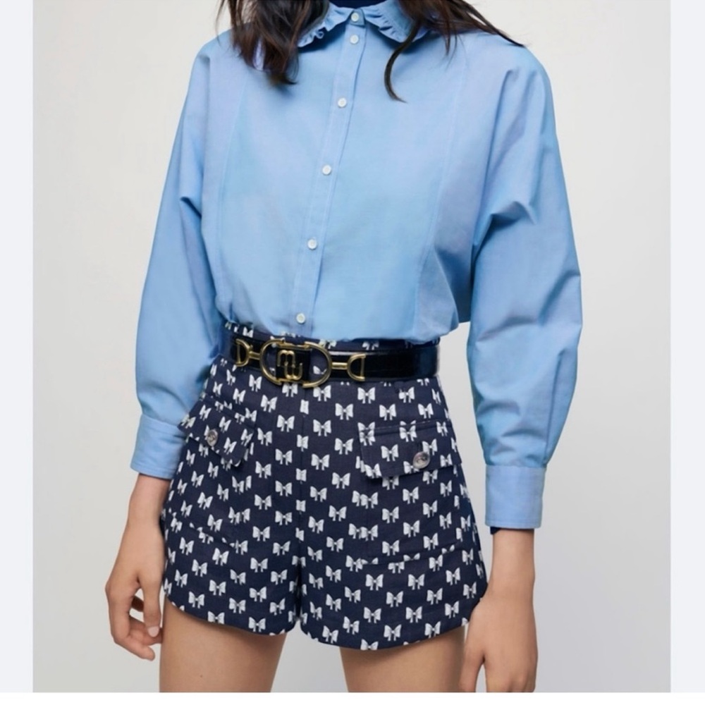 Maje Blue bow pattern shorts